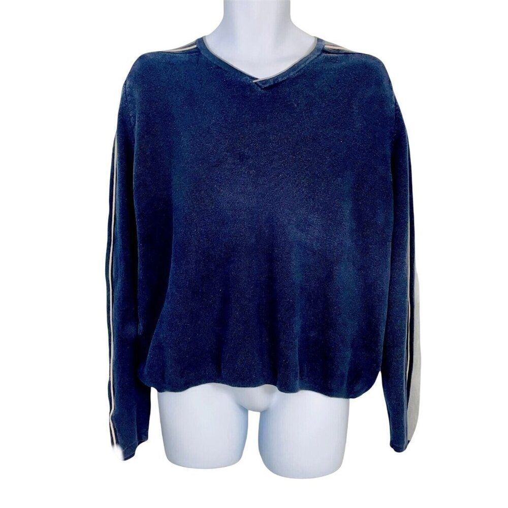 Vintage 90s American Eagle Mens Sweater L Navy Blue Gray V-Neck